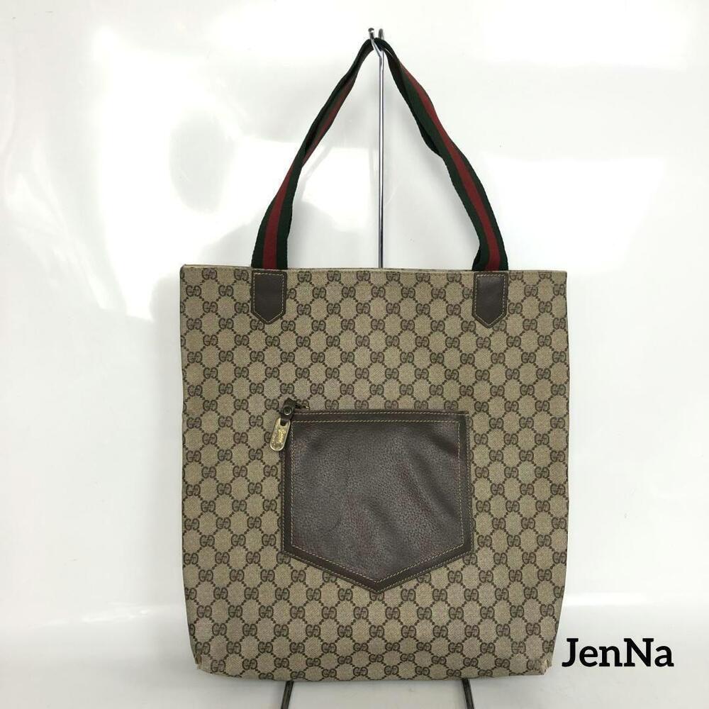 GUCCI Sherry Handbag Tote Bag All over Canvas Leather Brown